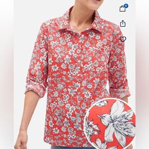 Gap Boyfriend Poplin Popover Shirt, Red Floral print, EUC